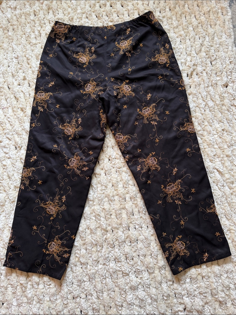 Coldwater Creek P14 Black Embroidered Floral Dress Pants - Picture 6 of 11